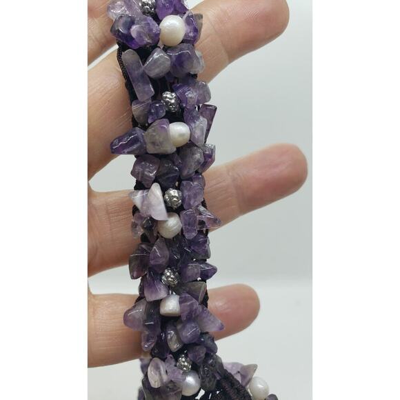 Vintage Necklace Amethyst Genuine Pearl Jade Elephant & Butterfly Pendants - Picture 10 of 13